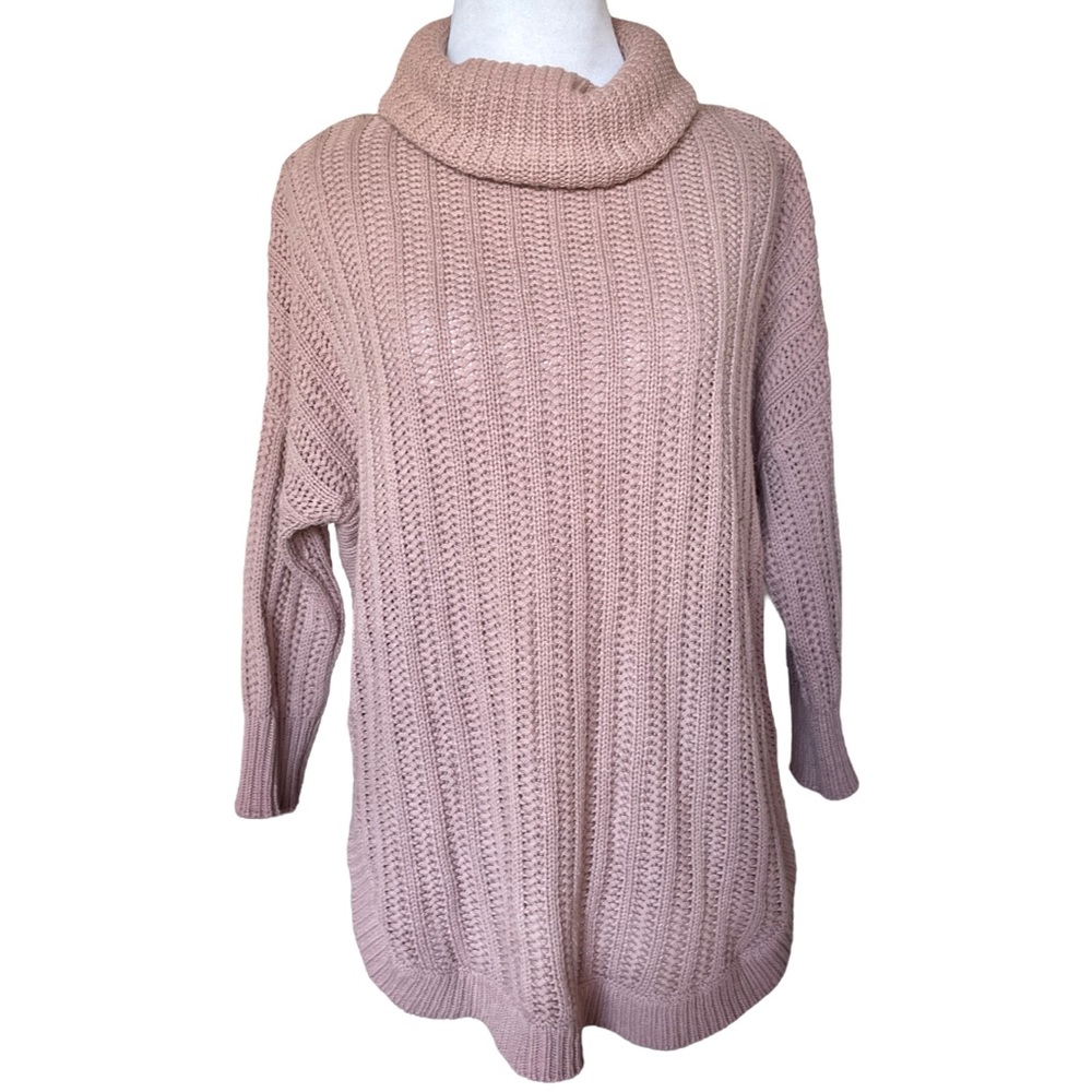 EXPRESS Blush Pink Circle Hem Cowl Neck Rib Knit Sweater / Size Small